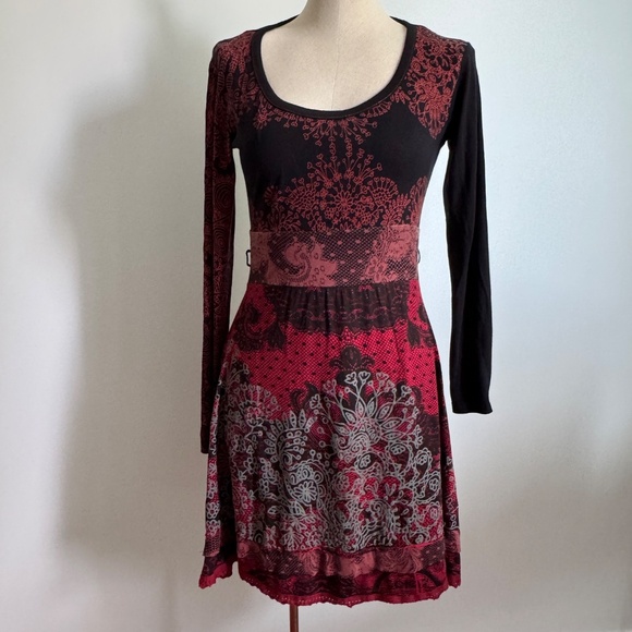 Desigual - Black And Red Long Sleeve Dress - Picture 1 of 14